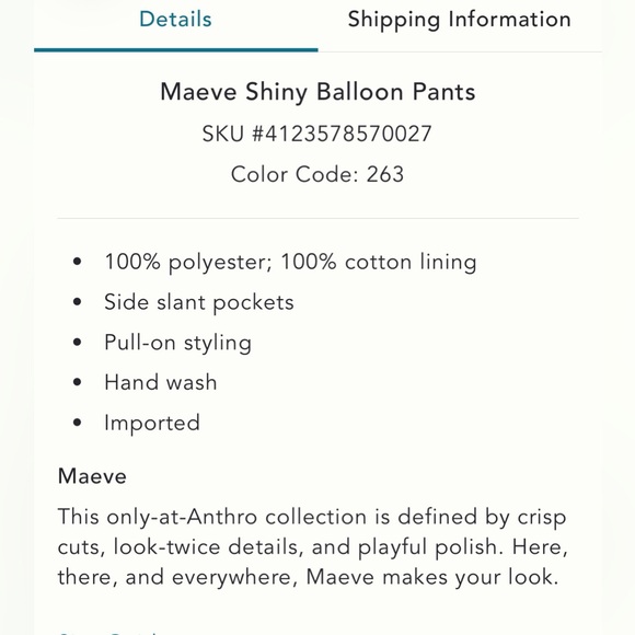 NWT Maeve Shiny Balloon Pants - Medium - Picture 8 of 9